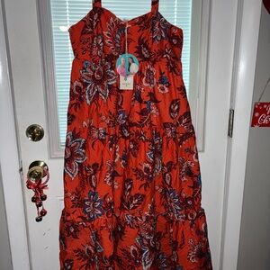 RHODE Red Floral Maxi Dress